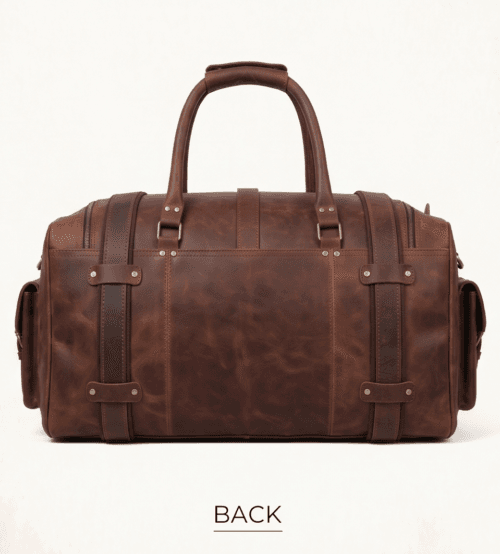 Brown genuine leather travel backpack with detachable shoulder strap