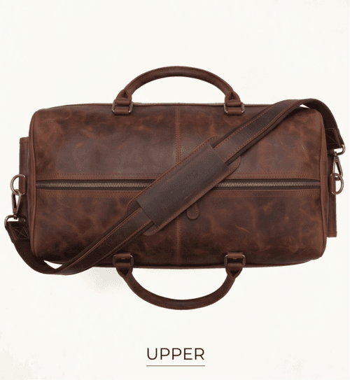 Brown genuine leather travel backpack with detachable shoulder strap